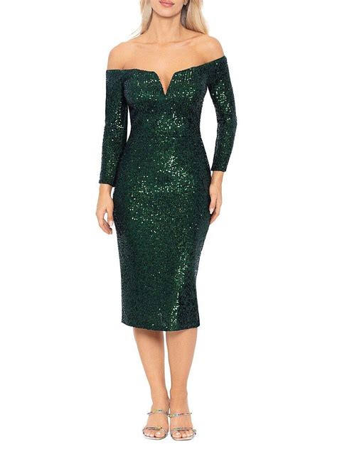 Xscape Sequin Off The Shoulder Sheath Midi Dress In Green Lyst