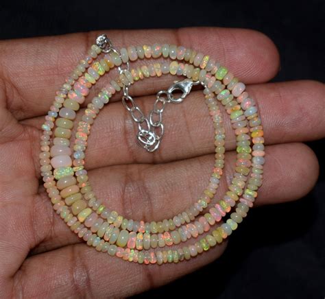 Natural Ethiopian Opal Gemstone Beads Necklace Sterling Silver A