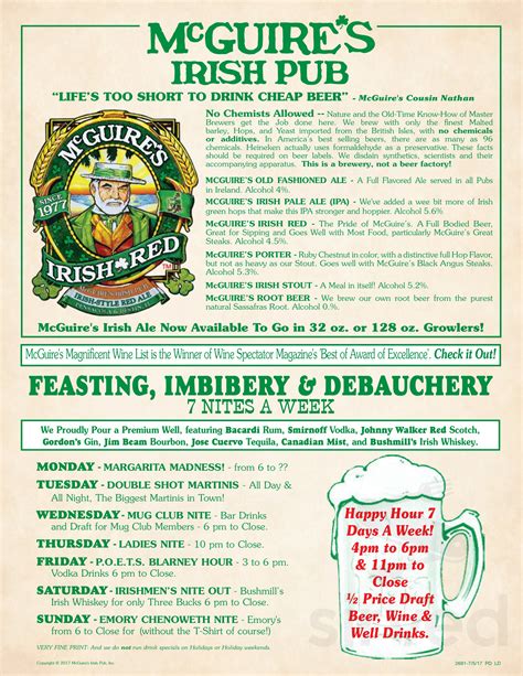 McGuire S Irish Pub Of Destin Menu In Destin Florida USA