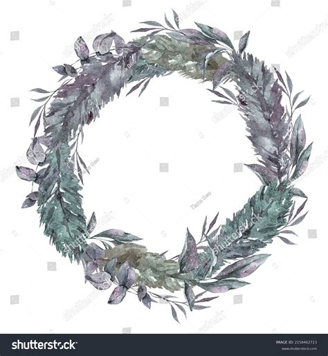 Watercolor Eucalyptus Wreath Frame Clipart Winter Stock Illustration