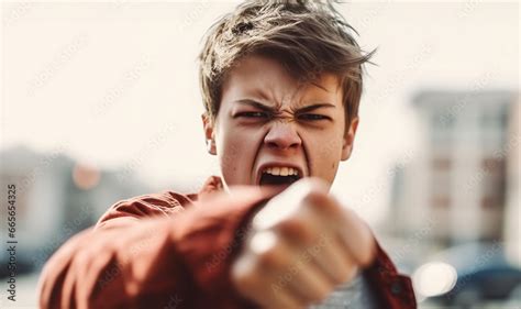 Angry Boy Teenager Ready For Fist Fight Hand To Hand Combat Street