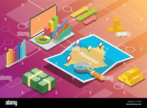 kosovo isometric business economy growth country  map  finance