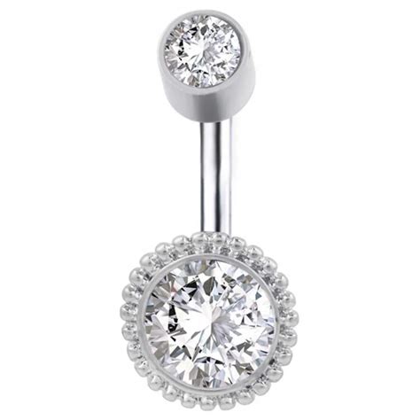 Pc Surgical Steel Double Crystal Zircon Belly Button Navel Ring