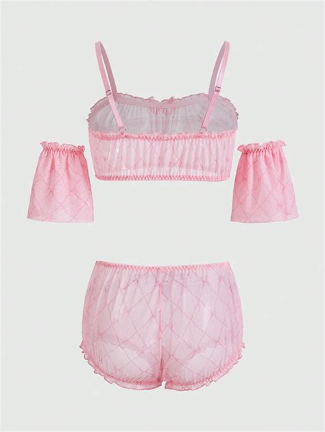 ROMWE Kawaii Bow Front Frill Trim Lingerie Set SHEIN USA