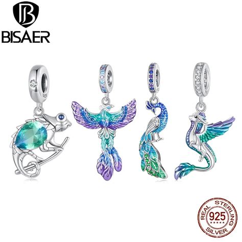 Bisaer Echte 925 Sterling Silber Phoenix Charm Perle Tier Anh Nger