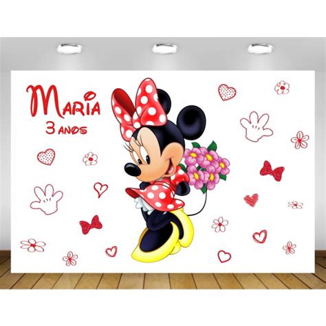 Painel Minnie Mouse Vermelha 2x1m Impressão Lona Elo7