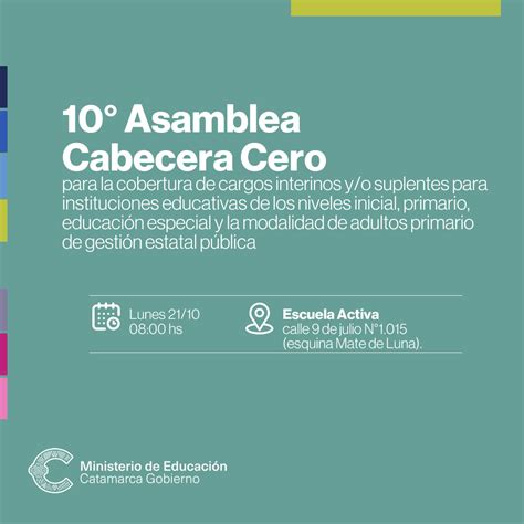 Ministerio de Educación Gobierno de Catamarca 10 Asamblea Cabecera