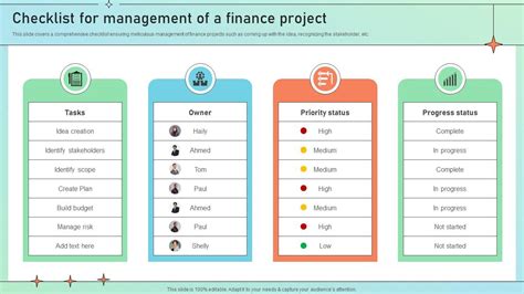 checklist  management   finance project  powerpoint