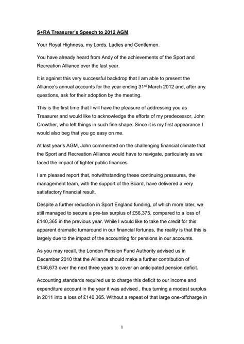 sra treasurers speech   agm