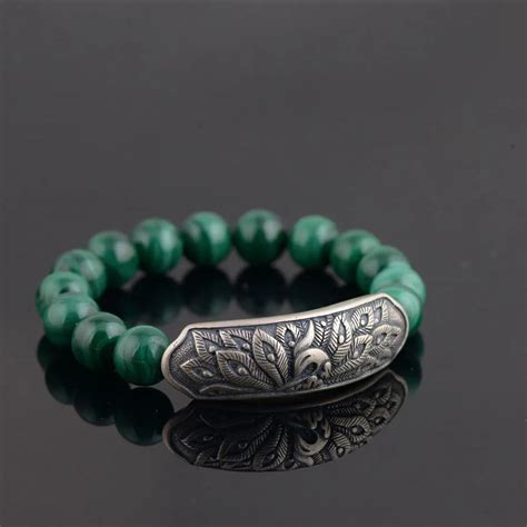 Buy Pure 925 Silver Peacock Bracelet Fashion Malachite Stone S925 Thai Silver