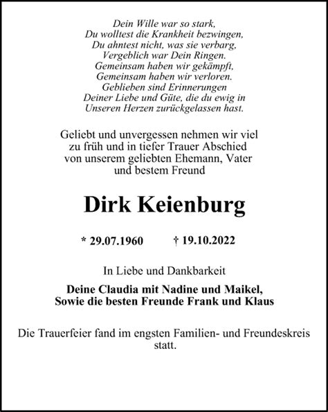 Traueranzeigen Von Dirk Keienburg Trauer In Nrw De