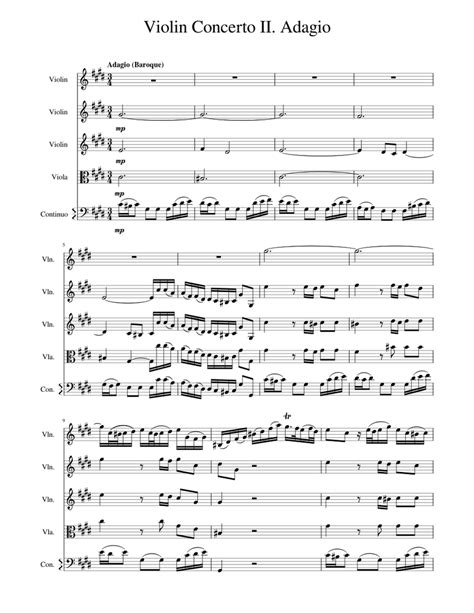 Violin Concerto Ii Adagio Sheet Music For Harpsichord Violin Viola Mixed Quintet