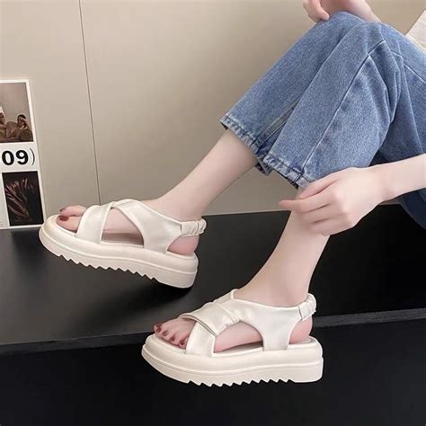 Sandal Nữ Xăng Đan Da Đế Độn 5cm Form To Đế Rãnh Cao Su Êm Ái ℂℝ