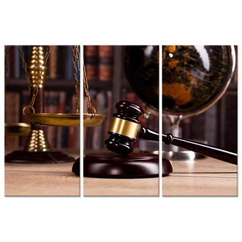 Vintage Office Room Decor 3 Pieces Canvas Wall Art Law Firm Scales Justice Legal Hammer Old ...