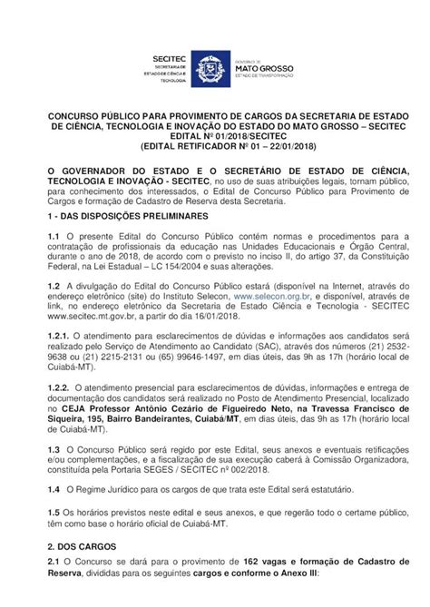 Pdf Concurso P Blico Para Provimento De Cargos Da Secretaria