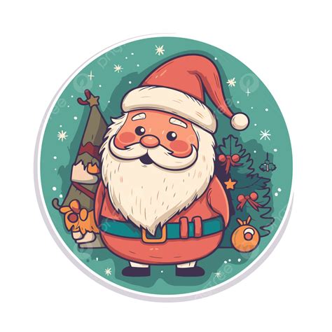 Stiker Santa Claus Bertema Natal Diisolasi Pada Clipart Putih Vektor