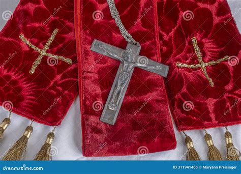 Closeup Shows Crucifix With Vestments Stole For Holy Week Maundy