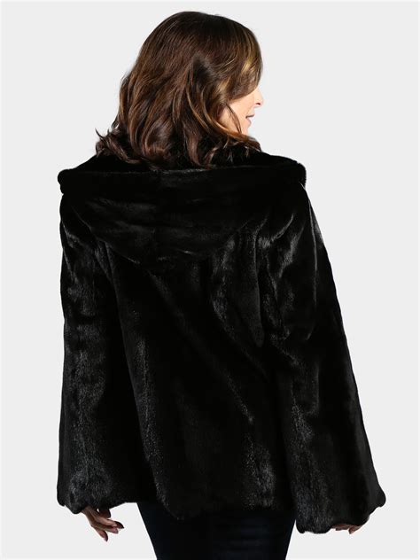 Woman S Black Semi Sheared Mink Fur Parka With Double Fur Hood Estate