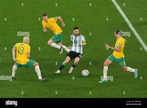 Argentina S Lionel Messi Centre Battle For The Ball With Australia S