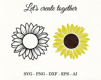 Sunflower Monogram Template Half Sunflower Hand Drawn Vector