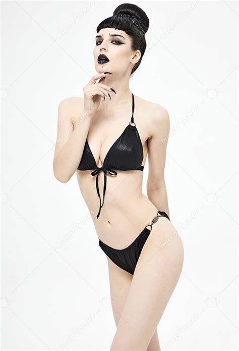 Devil Fashion Punk Gothic Bikini Gothic Swimwear Black Low Waist Emo Bikini Bottom Plus Size
