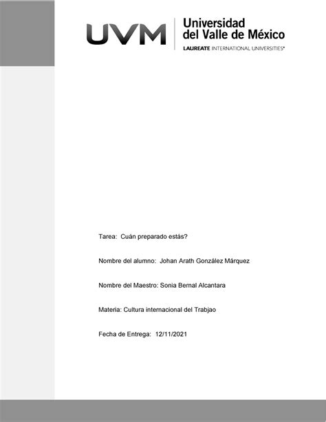 Actividad 14 cultura internacional del trabajo Tarea Cuán preparado