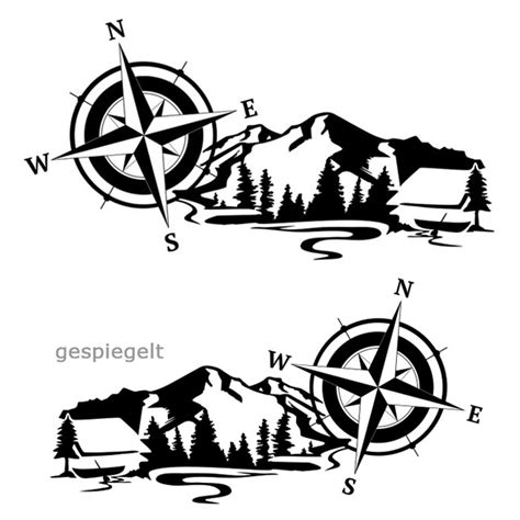 Autoaufkleber Kompass Mit Gebirgslandschaft Windrose