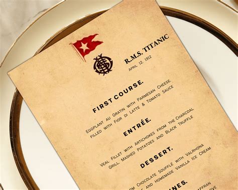 Titanic Dinner Menu Editable Printable Template The Shipyard