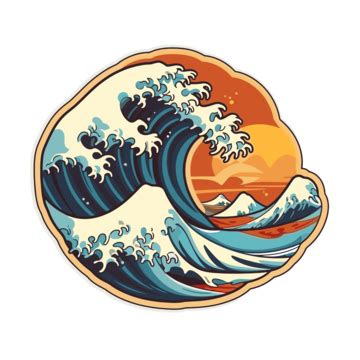 Sticker Of A Great Wave Clipart Vector Sticker Design With Cartoon