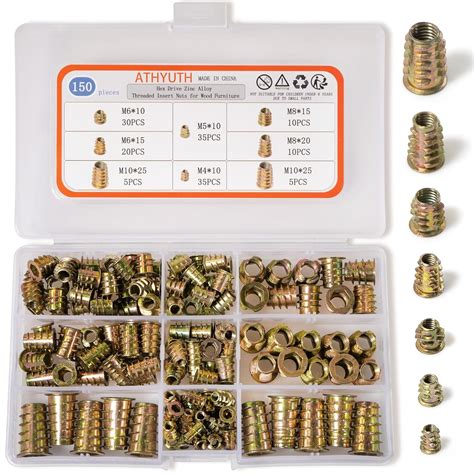 ATHYUTH Threaded Inserts For Wood 150 Pieces Zinc Alloy Thread Inserts