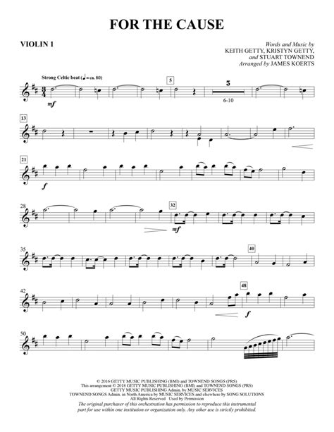 For The Cause Arr James Koerts Violin 1 By Keith And Kristyn Getty Choir Digital Sheet