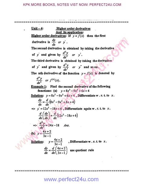 2nd Year Unit 4 Higher Order Derivatives And Their Application Maths