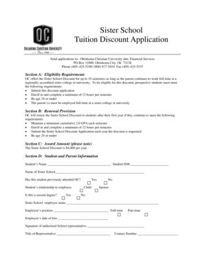 Fillable Online Oc Sister School Tuition Discount Application Ocedu