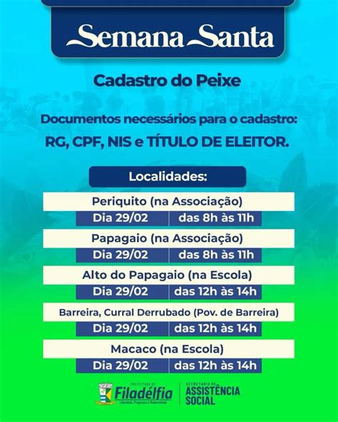 Prefeitura de Filadélfia inicia cadastro do Peixe para Semana Santa