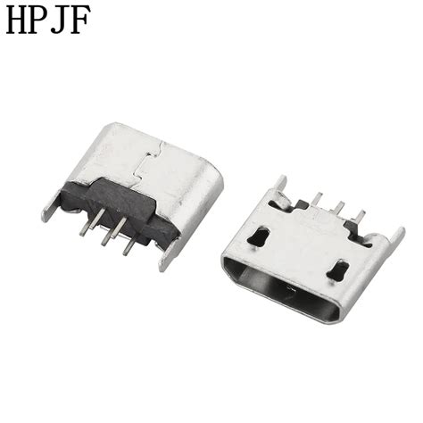 Pcs Flat Mouth Micro Usb Vertical Pin Degrees Connector For