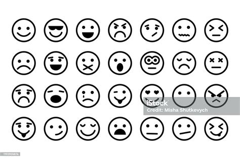 Vetores De Ícones Da Emoção Conjunto De Linhas Redondas Símbolos Emoji Ícone Do Sorriso Ícones