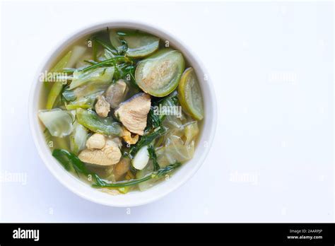 Thai Food Mixed Vegetable With Chicken On White Background Stock Photo