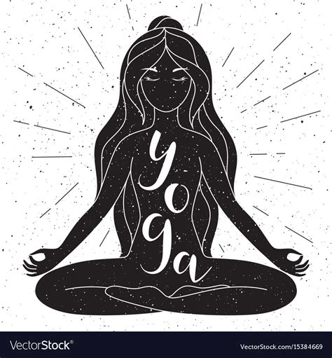 Black and white yoga poster with lettering Vector Image