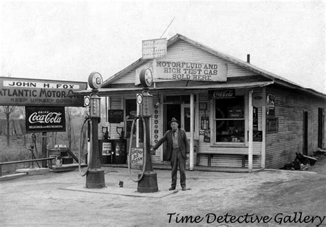 Vintage Gas Station With Atlantic Gasoline Pumps Vintage Photo Print