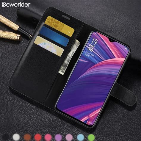 Beworlder For Oppo R17 Case Pu Leather Case Lichee Pattern Card Slots