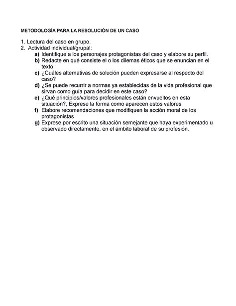 Guia de Resolucion de Casos Dilemas METODOLOGÍA PARA LA RESOLUCIÓN DE