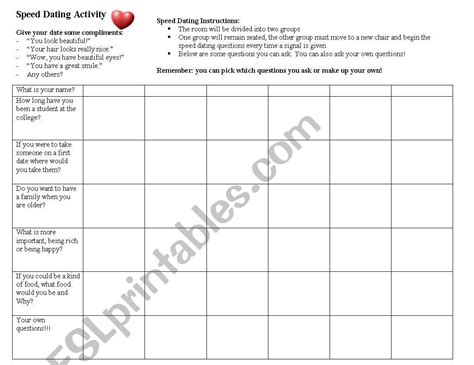 Speed Dating Esl Activity Esl Worksheet By Cire4