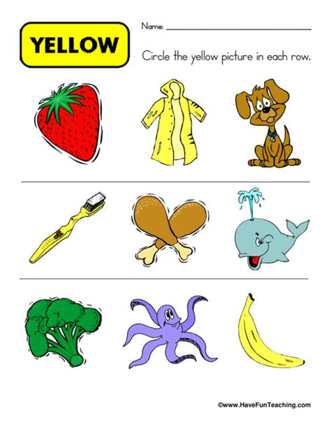 Circling Examples Of Yellow Worksheet Have Fun Teaching