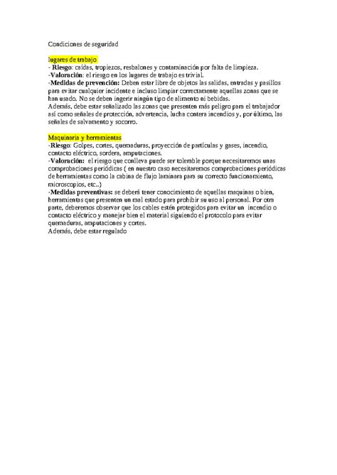 Condiciones de seguridad - Condiciones de seguridad lugares de trabajo