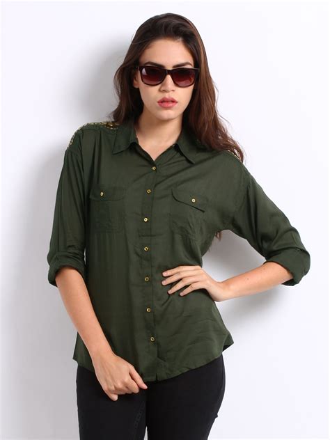 Buy Roadster Women Olive Green Fashion Shirt Shirts For Women 147013