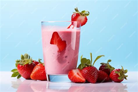 Premium Ai Image There Is A Glass Of Strawberry Milk With