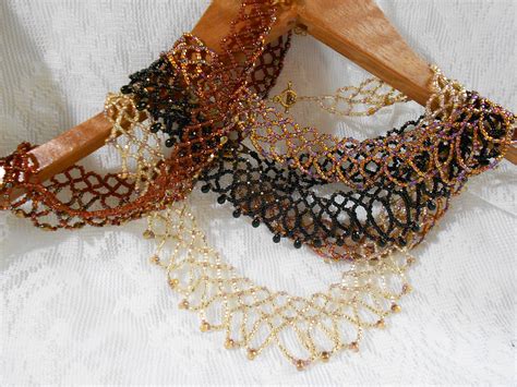 Netted Beadwork Collar Necklace Seed Bead Necklace Crochet Etsy