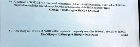 Solved A Solution Of M Koh Was Used To Required T Reach The