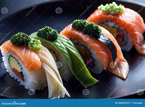 Deliciously Prepared Japanese High Quality Sushi Fish With Wasabi