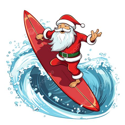 Surf Santa Clipart Montando Uma Prancha De Surf Papai Noel Surfa A Onda